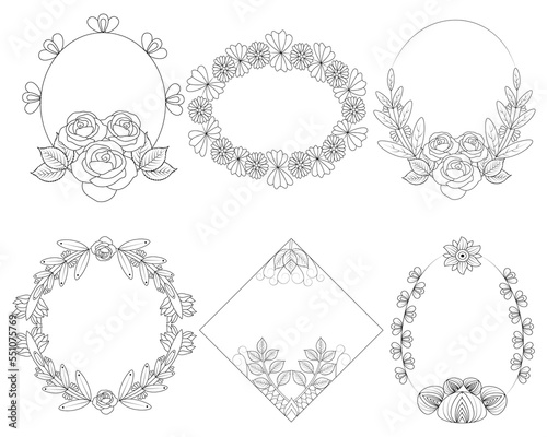 Flower wreath and floral frame clipart for wedding invitation elements