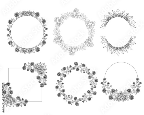 Flower wreath and floral frame clipart for wedding invitation elements