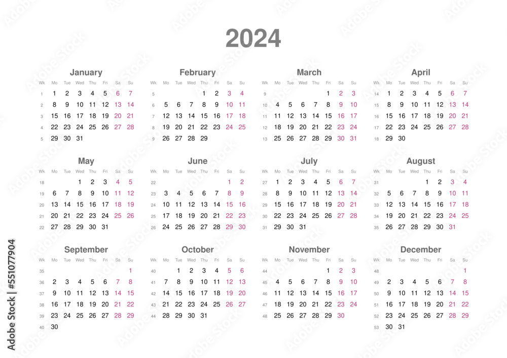 Kalender 2024, englisch, Querformat