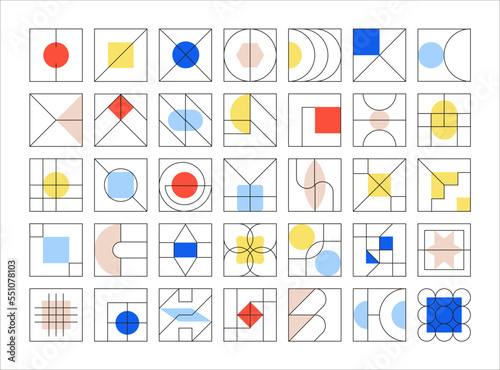 Geometric linear square icon with thin line stroke.Abstract mathematical figures of Memphis style. Minimalistic outline shapes