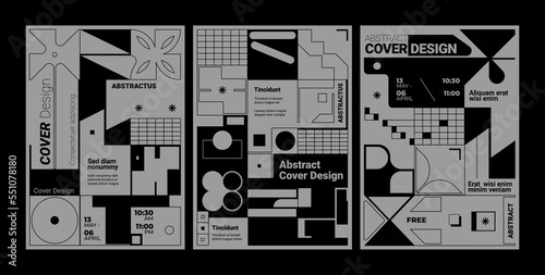 Horizontal abstract geometric cover in brutalism style. Architecture poster design. Bauhaus aesthetic composition