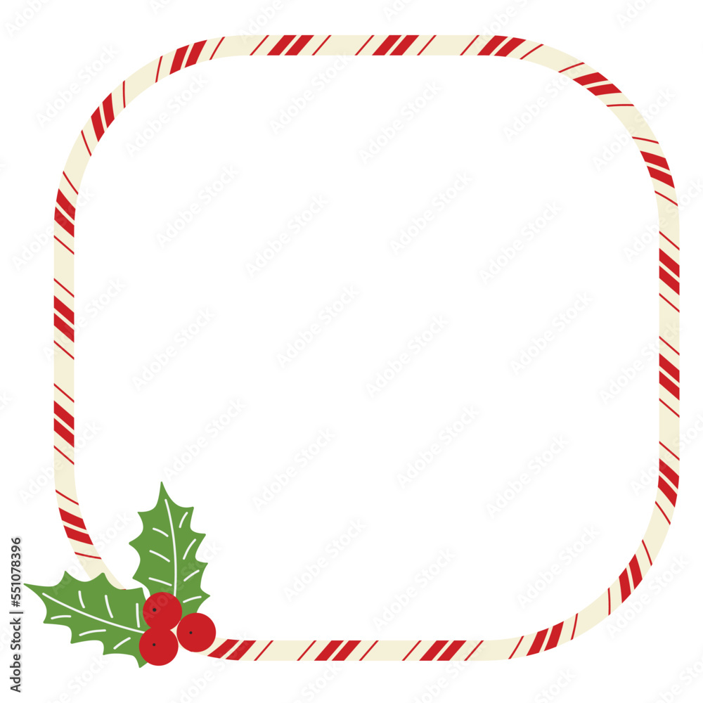 Fototapeta premium Square candy cane frame. Christmas striped border isolated on white background. Vector illustration.