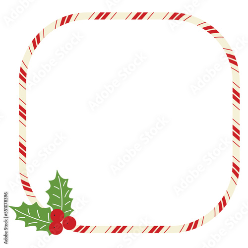 Square candy cane frame. Christmas striped border isolated on white background. Vector illustration.