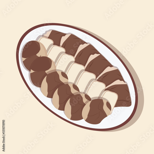 Vector illustration of Kazakh national cuisine, meat cut from kazy, beef tongue and pieces of fat.