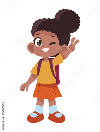 afro little schoolgirl with schoolbag