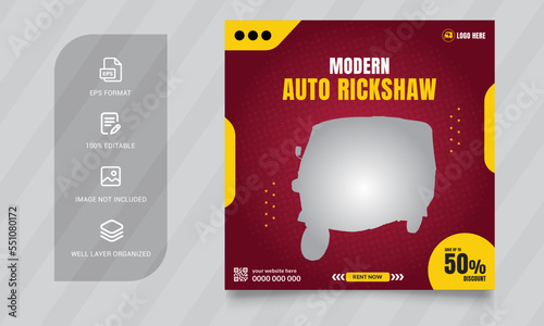 Car rental auto rickshaw social media banner post template