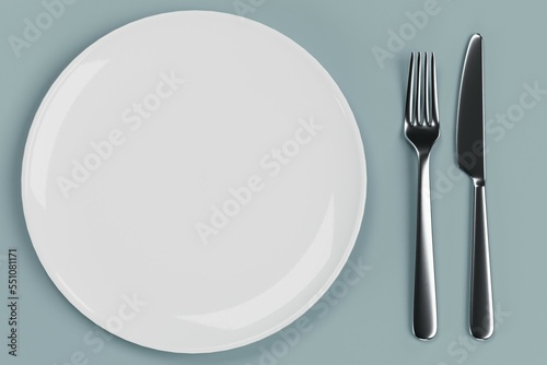 Realistic 3D Render of Plate with Cutlery