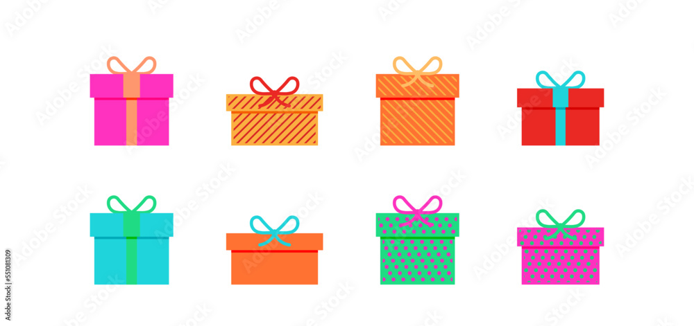 Present, colorful gift box icon set with ribbon. Vector EPS 10 Present, colorful gift box icon set with ribbon. Vector EPS 10