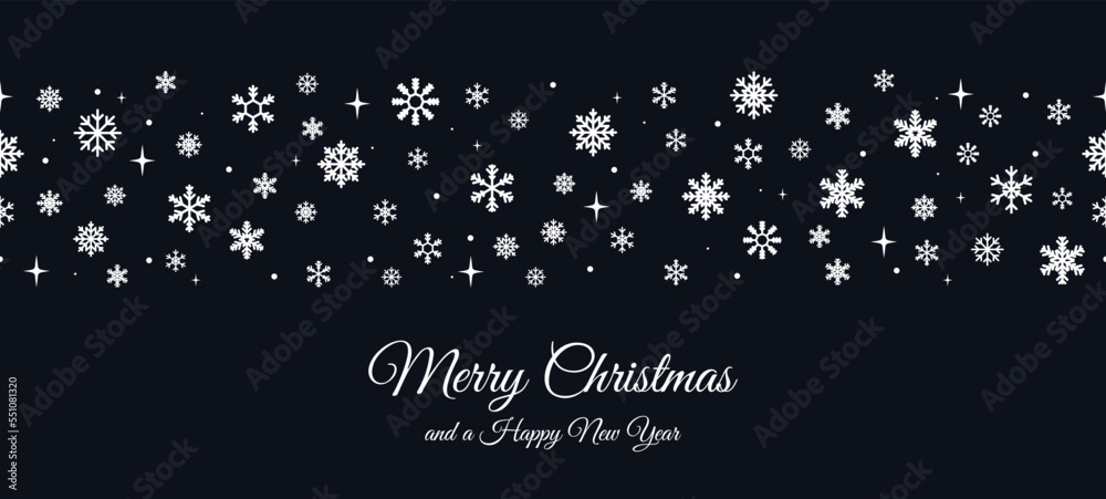 Merry Christmas and a Happy New Year. Greeting card design with seamless snowflake border. Vector EPS 10 Merry Christmas and a Happy New Year. Greeting card design with seamless snowflake border. Vector EPS 10
