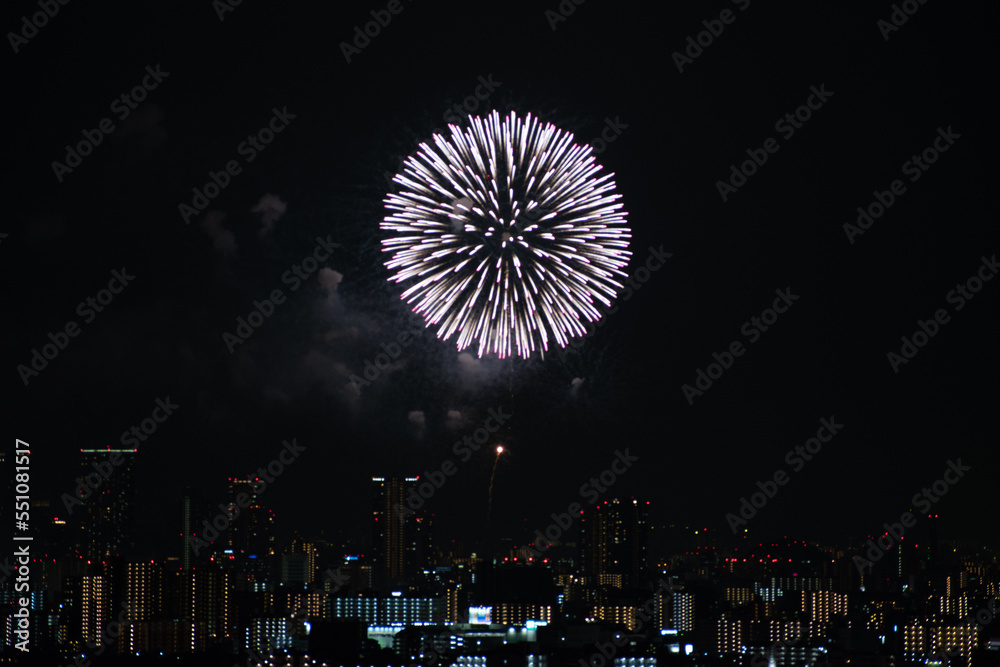 View of fireworks during a summer festival with a clear sky night (Toyonaka, Osaka, Japan) (20221203-004) View of fireworks during a summer festival with a clear sky night (Toyonaka, Osaka, Japan) (20221203-004)