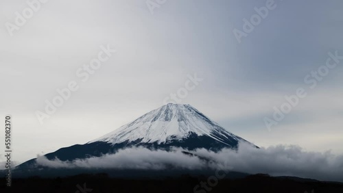 Timelapse view of Mount Fuji on a cloudy winter day, Yamanashi Prefecture, Japan