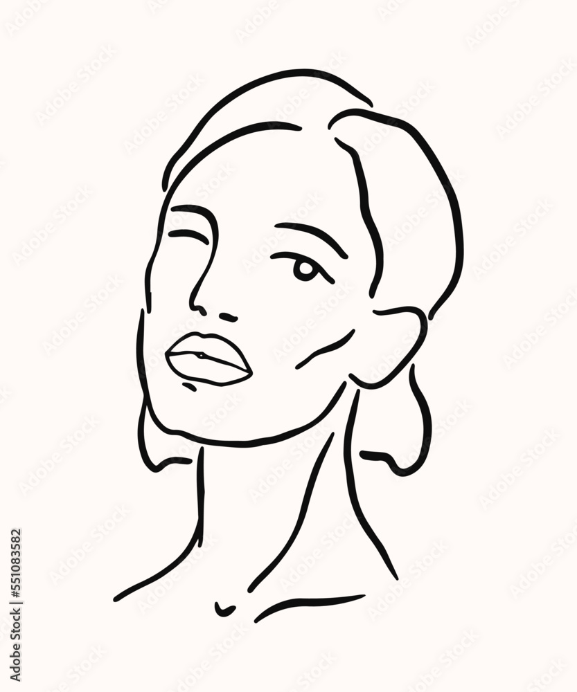 Women face illustration. Hand drawn art in ink line style. Women face illustration. Hand drawn art in ink line style.