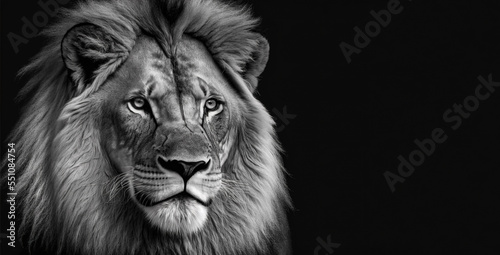 Lion king   Portrait on black background  Wildlife animal 