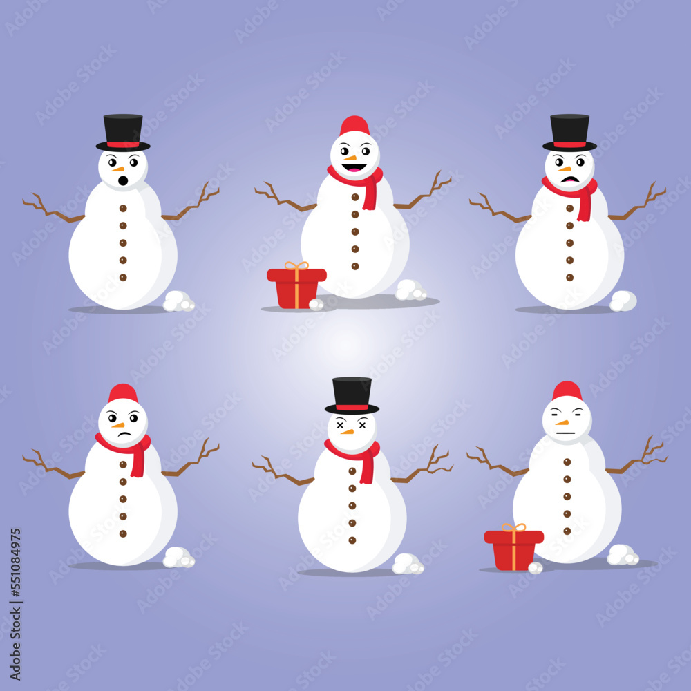 Set of snowman emotion. Face expression of the cartoon character