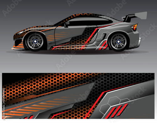 Car wrap design concept. Abstract racing background for wrapping vehicles  race cars  cargo van  pickup trucks  and racing livery.