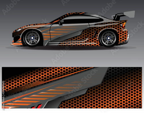 Car wrap design concept. Abstract racing background for wrapping vehicles  race cars  cargo van  pickup trucks  and racing livery.