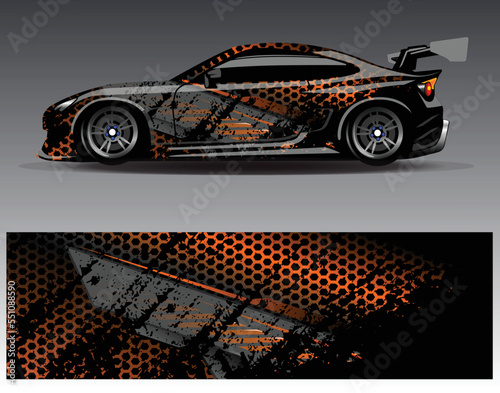 Car wrap design concept. Abstract racing background for wrapping vehicles  race cars  cargo van  pickup trucks  and racing livery.
