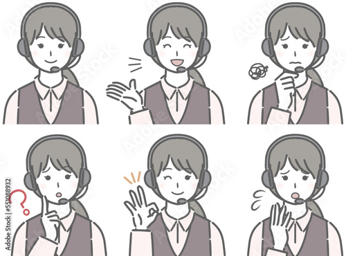 若い女性オペレーターの色々な表情