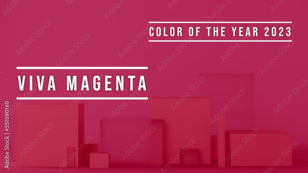 Viva Magenta - color of the year 2023. Trendy color sample. Toned video with announcement text. Beautiful abstract magenta animation. Fashion, style. 3D rendering.