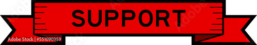 Ribbon label banner with word support in red color on white background