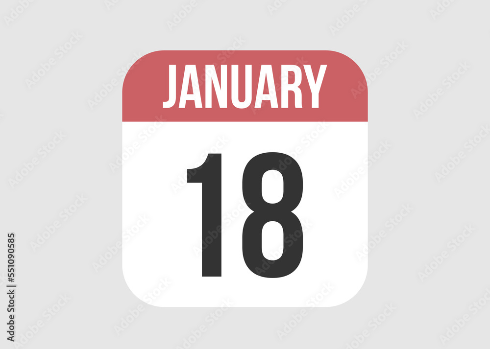 18 january icon isolated on background. January vector for day of week and month in red. 18 january icon isolated on background. January vector for day of week and month in red.
