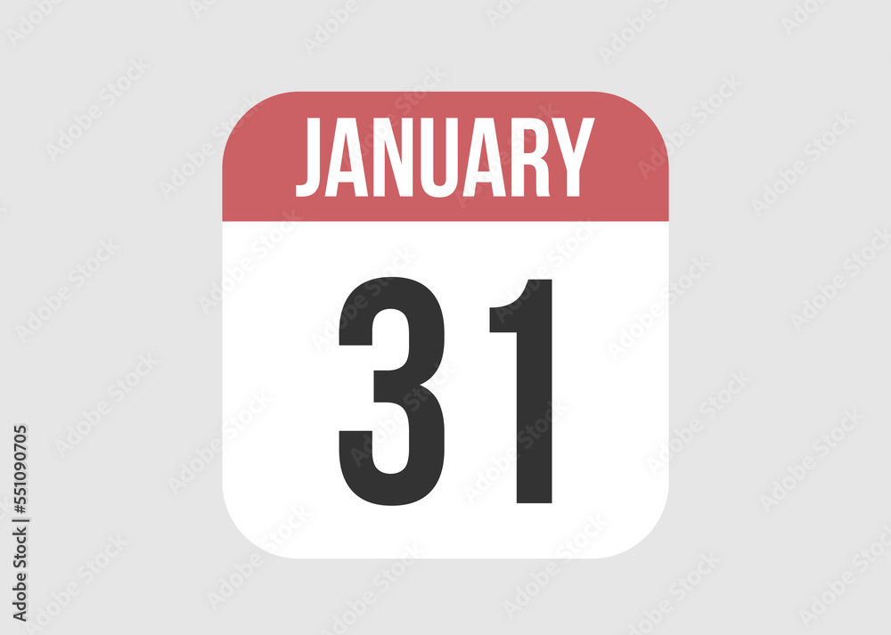 31 january icon isolated on background. January vector for day of week and month in red. 31 january icon isolated on background. January vector for day of week and month in red.