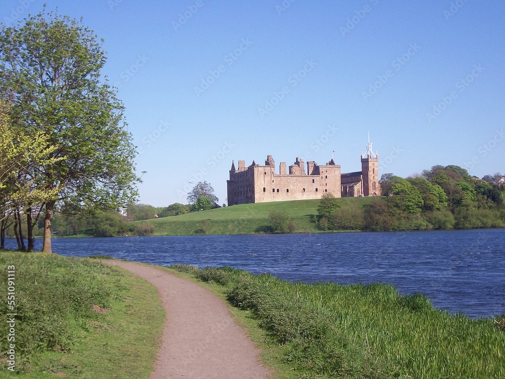 Linlithgow Loch, with the Palace and St Michael's Church in the background.