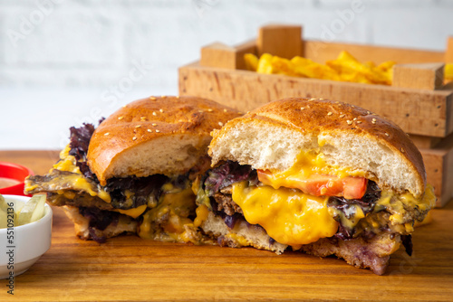 Homemade hamburger served w...