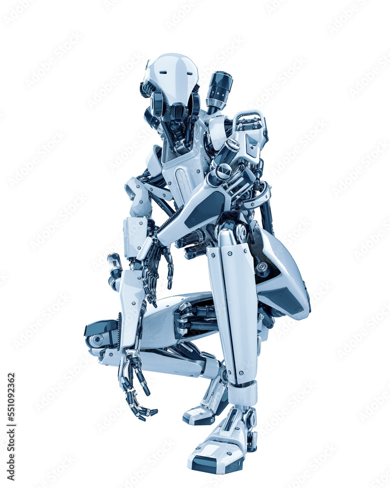Fototapeta premium mega yellow robot super drone ready for action in a white background