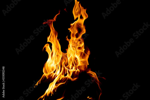 Burning flame or fire isolated on black background. © somchai
