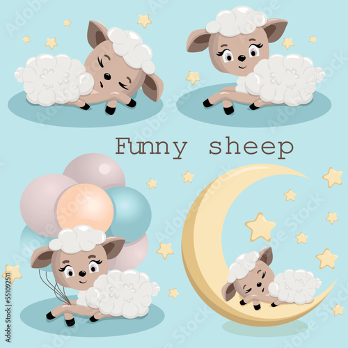 Cute sheep. Funny illustration of a sleeping sheep. Baby Hare