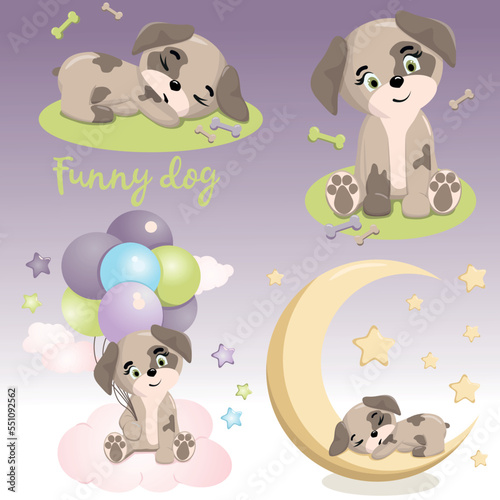 Cute cat dog. Funny illustration of a sleeping puppy. Baby Hare