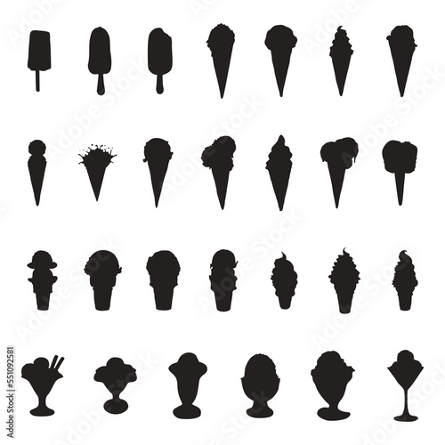 Ice cream silhouettes, Ice-cream silhouette set.