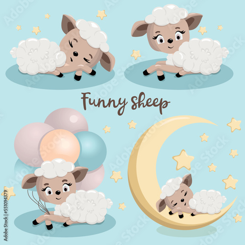 Cute sheep. Funny illustration of a sleeping sheep. Baby Hare