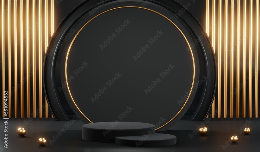 3D rendering of blank product background for cream cosmetics Modern black podium background 3D rendering of blank product background for cream cosmetics Modern black podium background