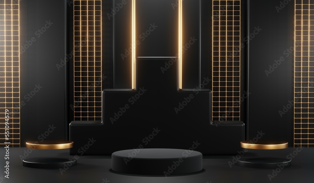 3D rendering of blank product background for cream cosmetics Modern black podium background 3D rendering of blank product background for cream cosmetics Modern black podium background