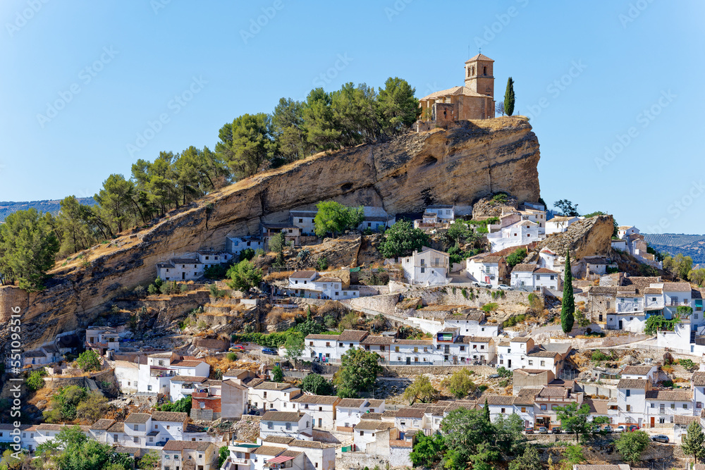 View of the white village Montefrio in Spain considered to be one of the best viewpoints in the world. Touristic destination. Holidays and vacation. Travel the world. Rural tourism. View of the white village Montefrio in Spain considered to be one of the best viewpoints in the world. Touristic destination. Holidays and vacation. Travel the world. Rural tourism.