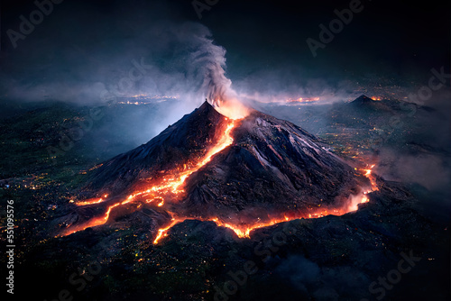 Volcano erupting and smoking mattepainting landscape