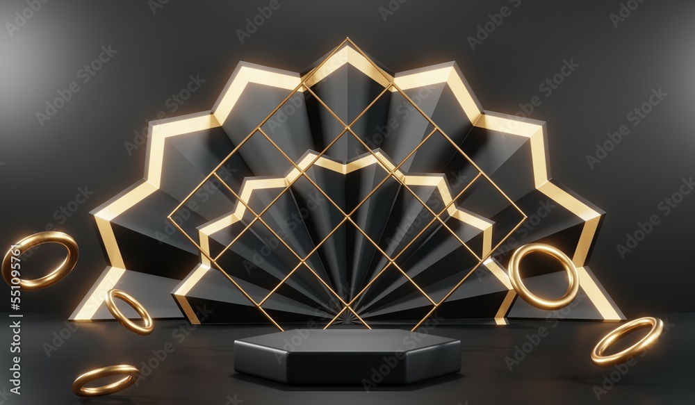 3D rendering of blank product background for cream cosmetics Modern black podium background 3D rendering of blank product background for cream cosmetics Modern black podium background