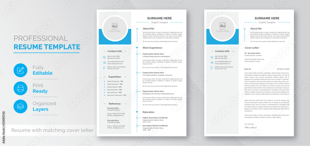 Resume and Cover Letter Layout | Professional Resume Template | Easy To Customize