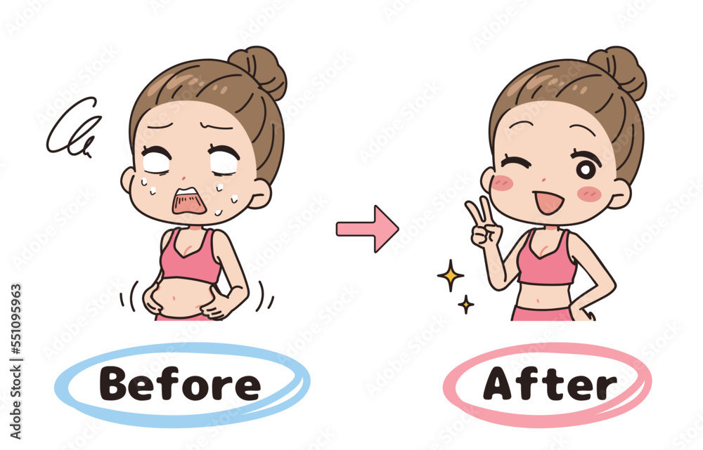 Illustration of a woman before and after a diet. Illustration of a woman before and after a diet.