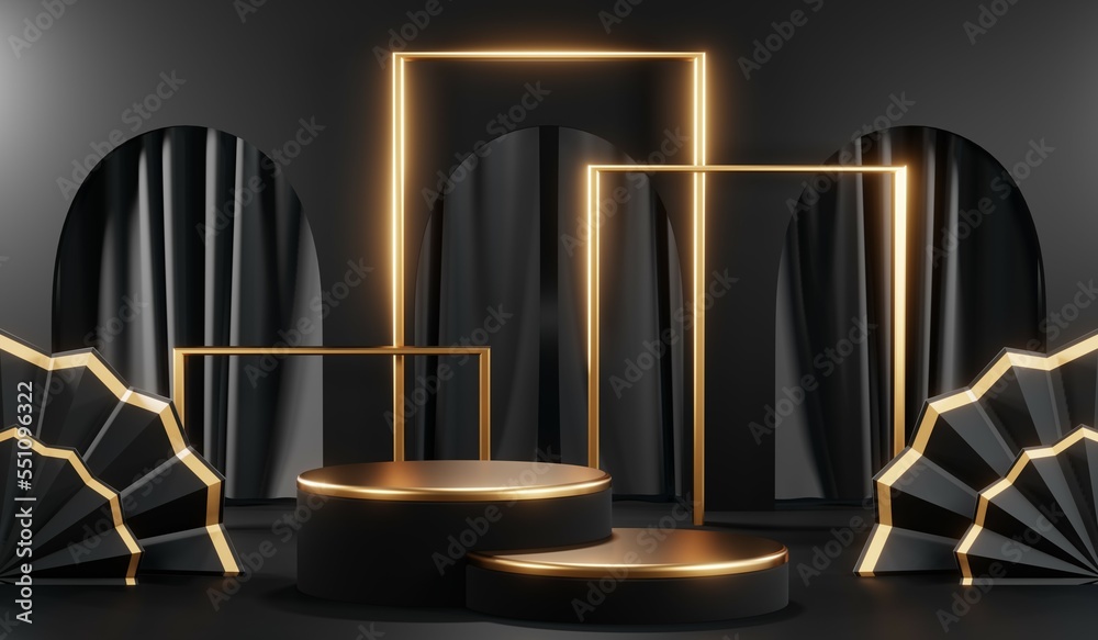 3D rendering of blank product background for cream cosmetics Modern black podium background 3D rendering of blank product background for cream cosmetics Modern black podium background