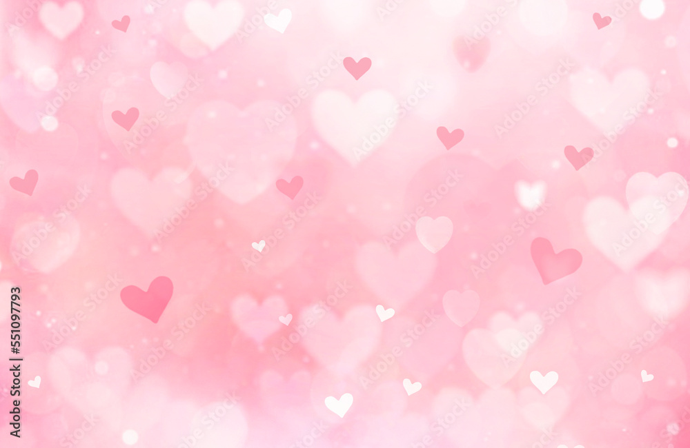 Soft bokeh romantic backdrop, valentine's day blurred hearts background. Holiday romantic texture.