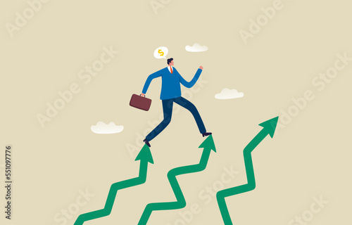 Investment growth or wealth. Successful businessman walking forward on growth. Illustration