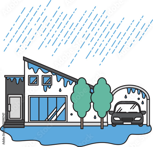 大雨によって雨漏りしている住宅
