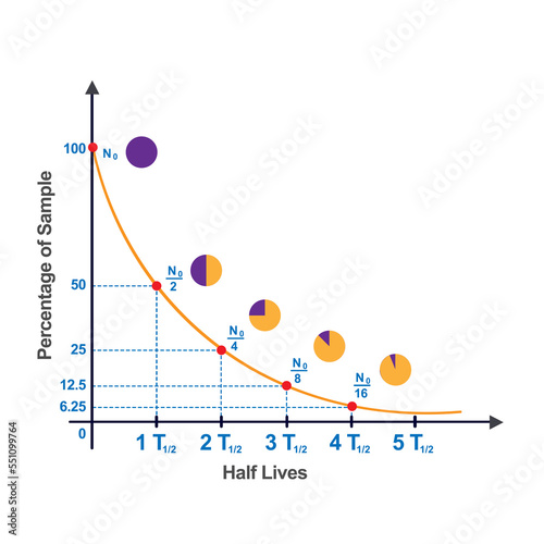 half life curve in nuclear chemistry Vevtor illustration