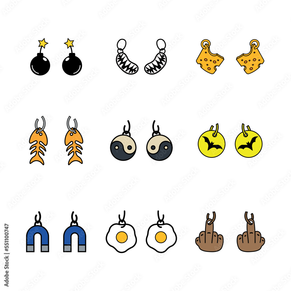 Fototapeta premium Set of funny vector earrings isolated on white background.