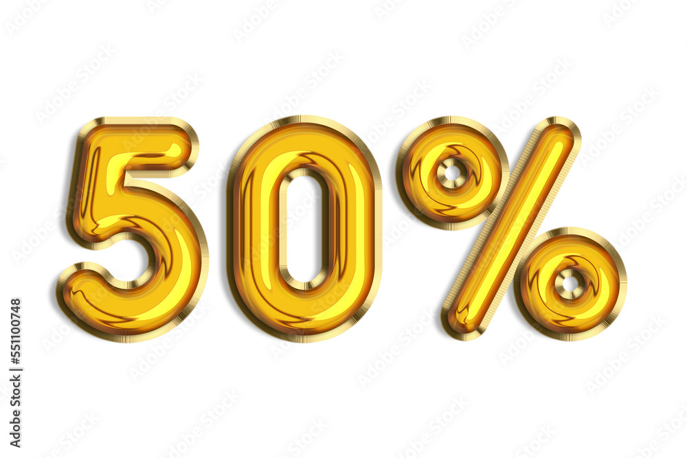50% off discount promotion sale made of realistic 3d gold helium balloons. Illustration of golden percent symbols for selling poster, banner, ads. Numbers isolated on white background. Top view. 50% off discount promotion sale made of realistic 3d gold helium balloons. Illustration of golden percent symbols for selling poster, banner, ads. Numbers isolated on white background. Top view.