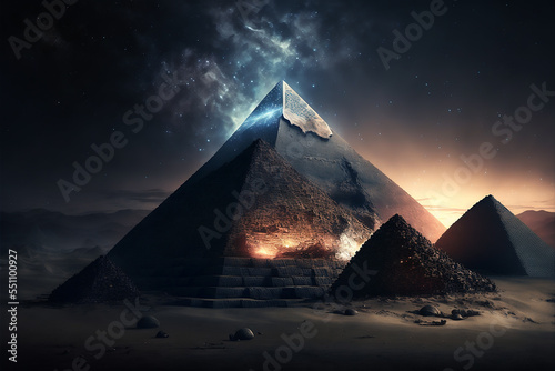 Beautiful pyramid in shiny galaxy stars digital art