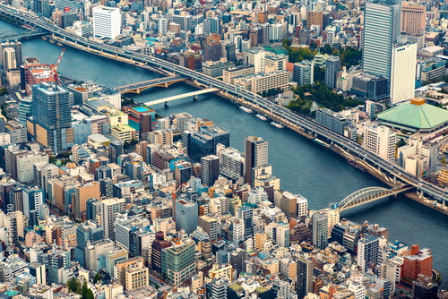 Canvas Print Aerial view of the Sumida River in Tokyo, Japan
